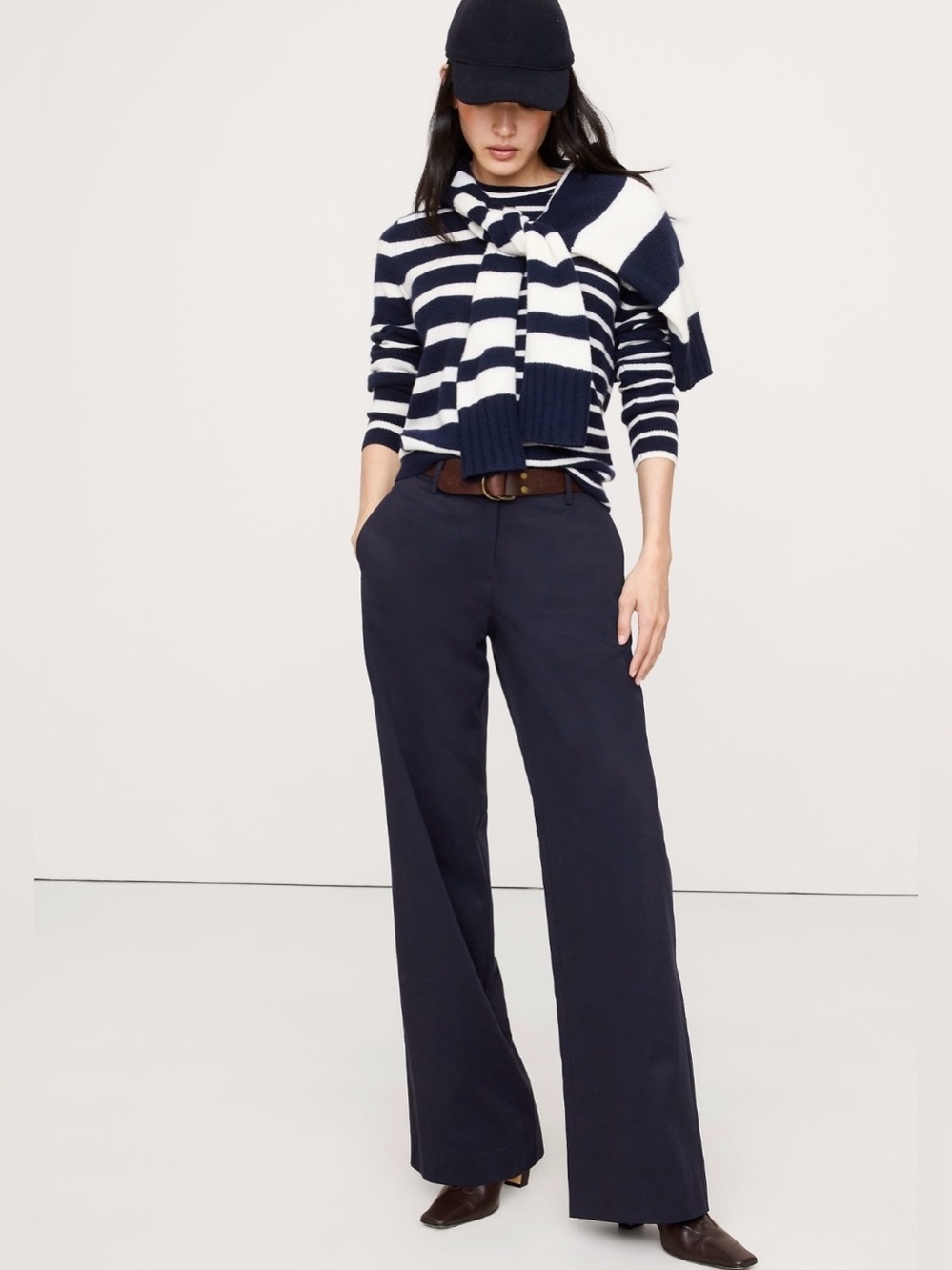 NWT-Banana Republic Navy Everyday Wide-Leg Pant Tencel Cotton  Large